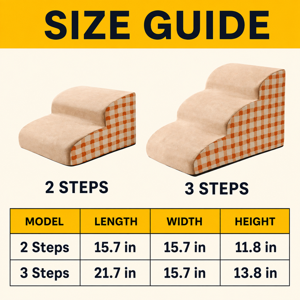 Dog Stairs for Bed & Couch - 2/3-Step Curved High-Density Foam Dog Steps with Non-Slip Bottom & Washable Cover for Small Dogs, Senior Pets & Cats