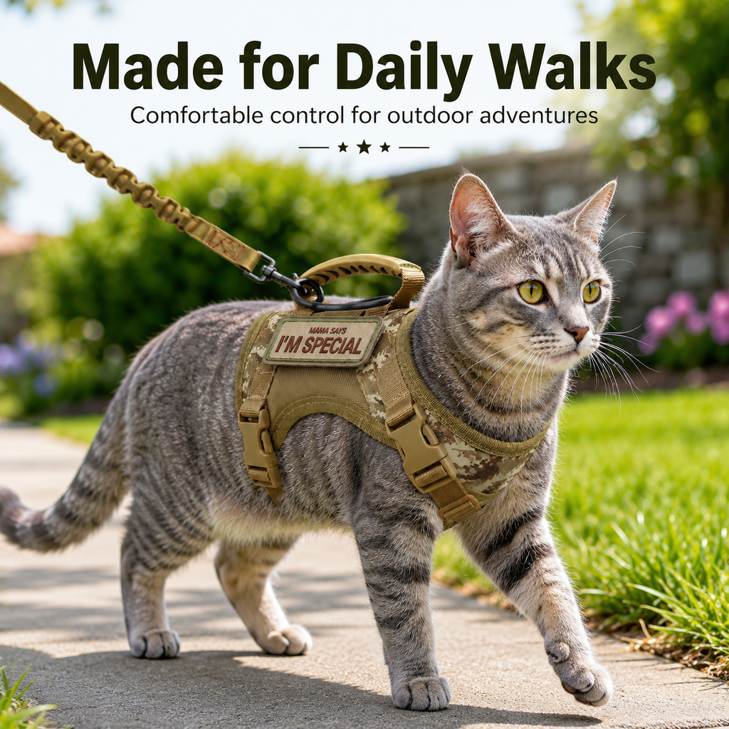 Tactical Cat Harness with Leash for Outdoor Walks, Adjustable Escape-Resistant Vest for Cats