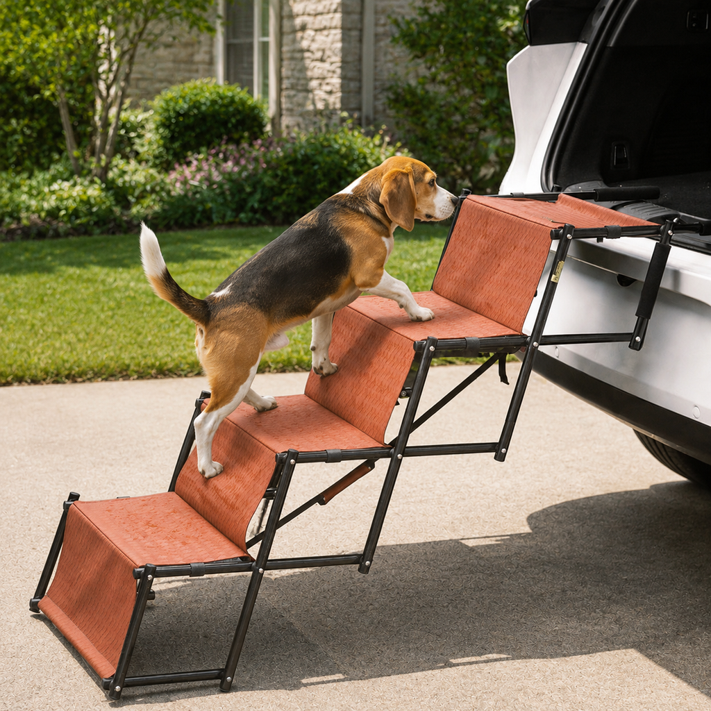 Foldable 4-Step Dog Ramp for Car – Portable Dog Stairs for SUVs & Large Dogs