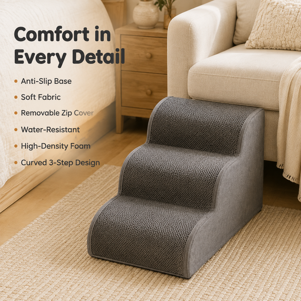 Dog Ramp for Bed with Non-Slip Base | Gentle Access for Senior and Small Pets