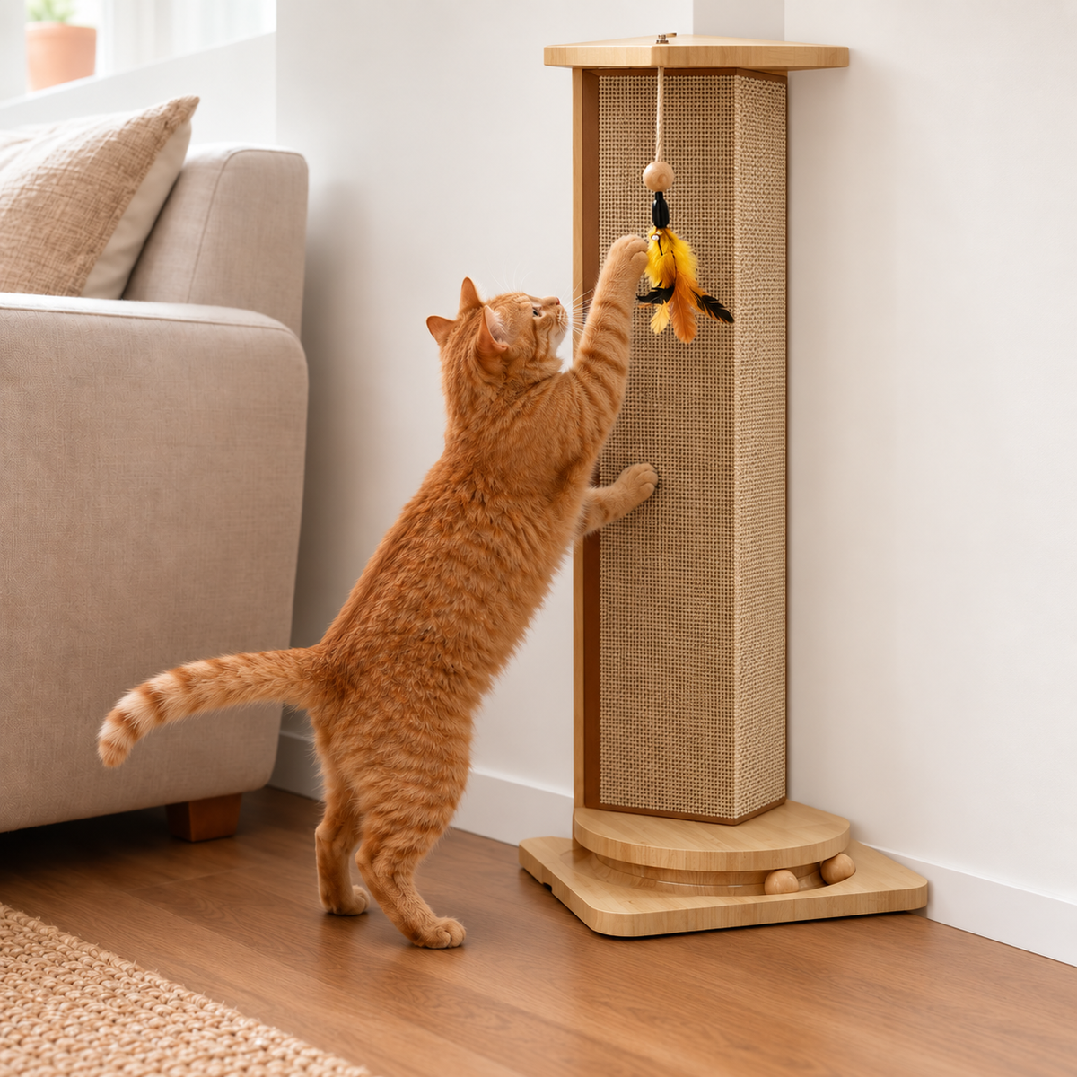 Durable Sisal Corner Cat Scratching Post with Stable Design | Space-Saving Solution for Sofa and Wall Protection