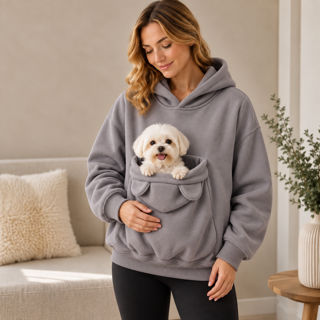Pet Carrier Sherpa Hoodie for Small Dogs & Cats – Cozy Front Pouch Sweatshirt for Walks, Errands & Home Cuddles – Keeps Pets Warm & Close