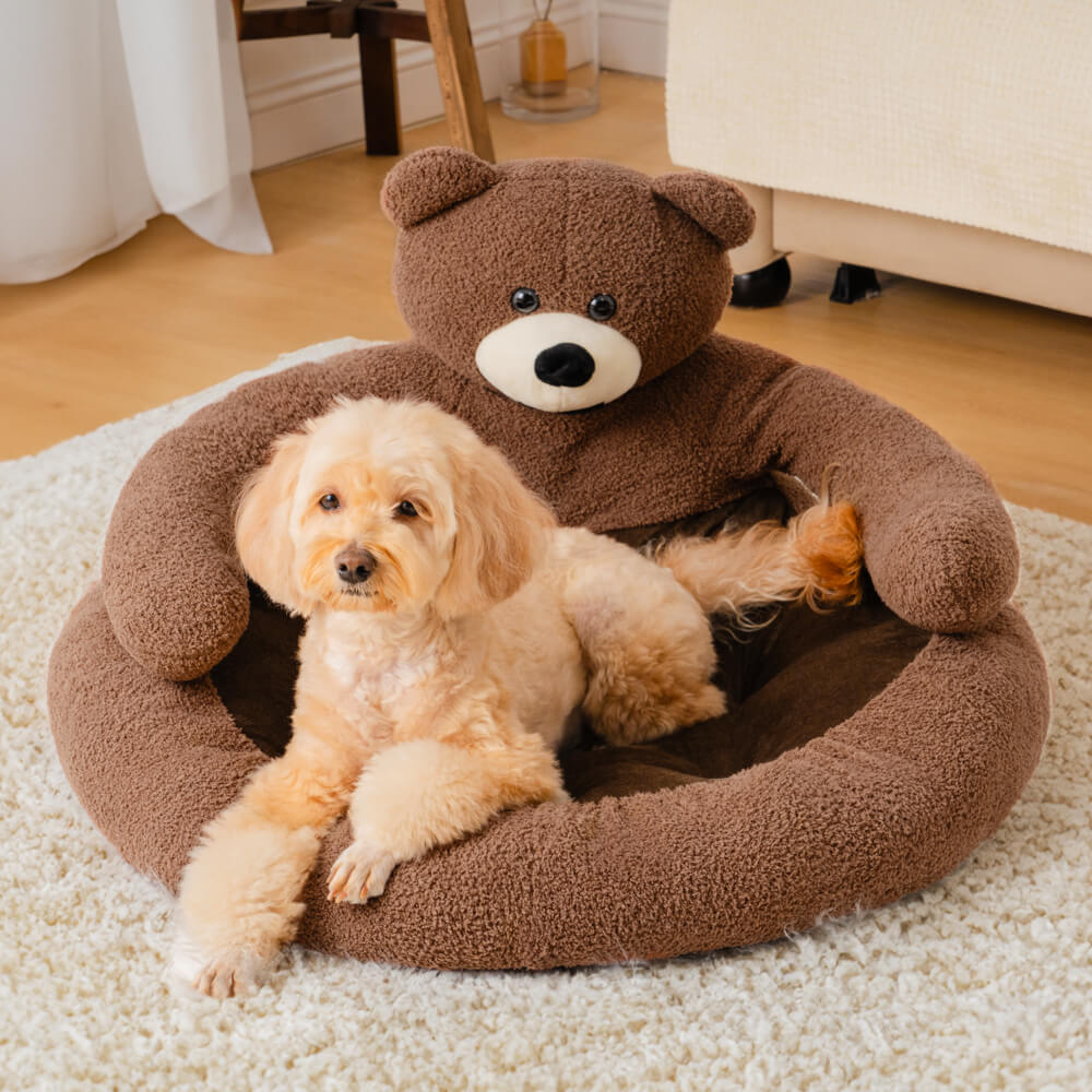 Cuddle Bear Cat Bed – Plush Round Bed with a Detachable Bear Companion - view 4