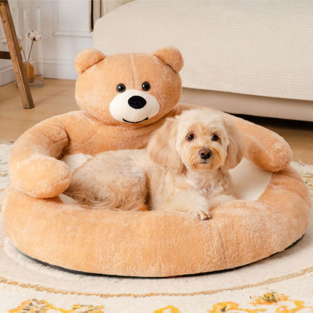 Cuddle Bear Cat Bed – Plush Round Bed with a Detachable Bear Companion - view 3