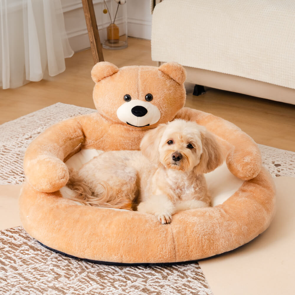 Cuddle Bear Cat Bed – Plush Round Bed with a Detachable Bear Companion - view 11