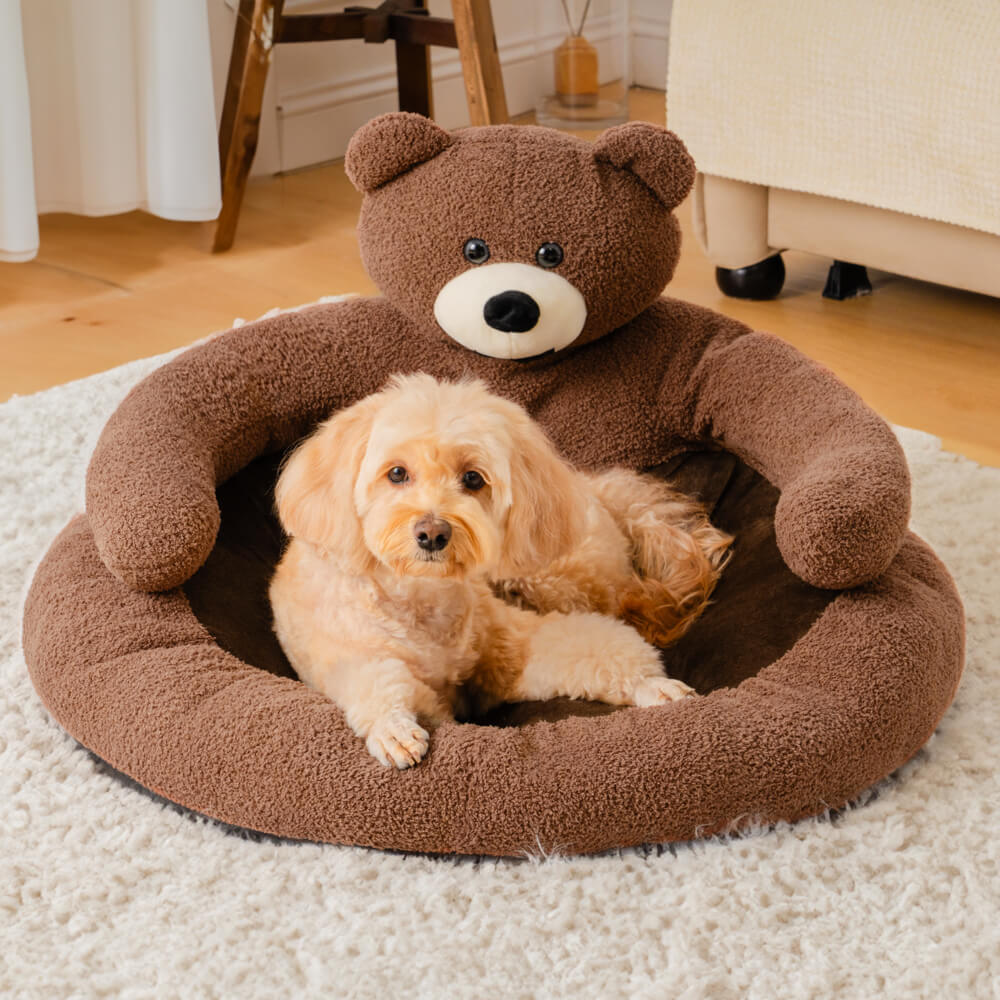 Cuddle Bear Cat Bed – Plush Round Bed with a Detachable Bear Companion - view 12