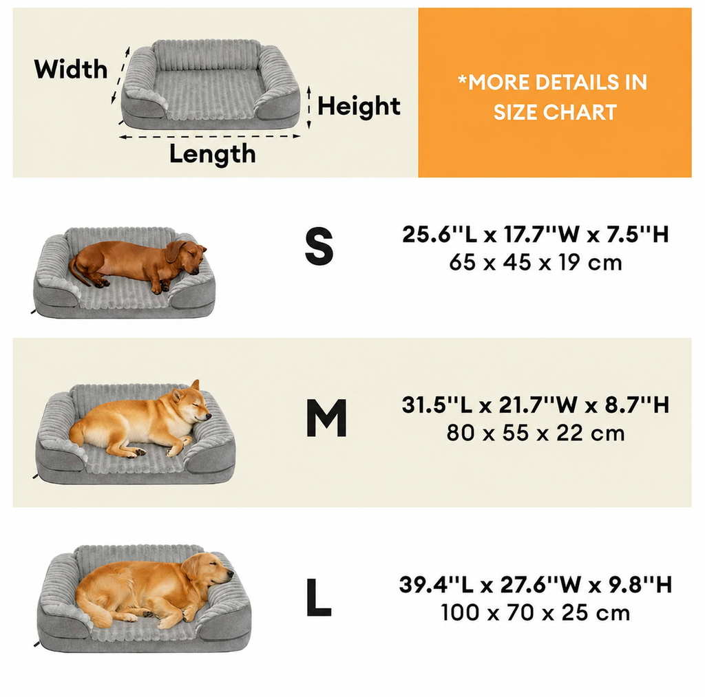 Orthopedic Bolster Dog Bed – Egg-Crate Foam Base with Washable Plush Cover