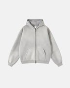 Men's Washed Zip-Up Hoodie, Distressed Finish, Kangaroo Pocket