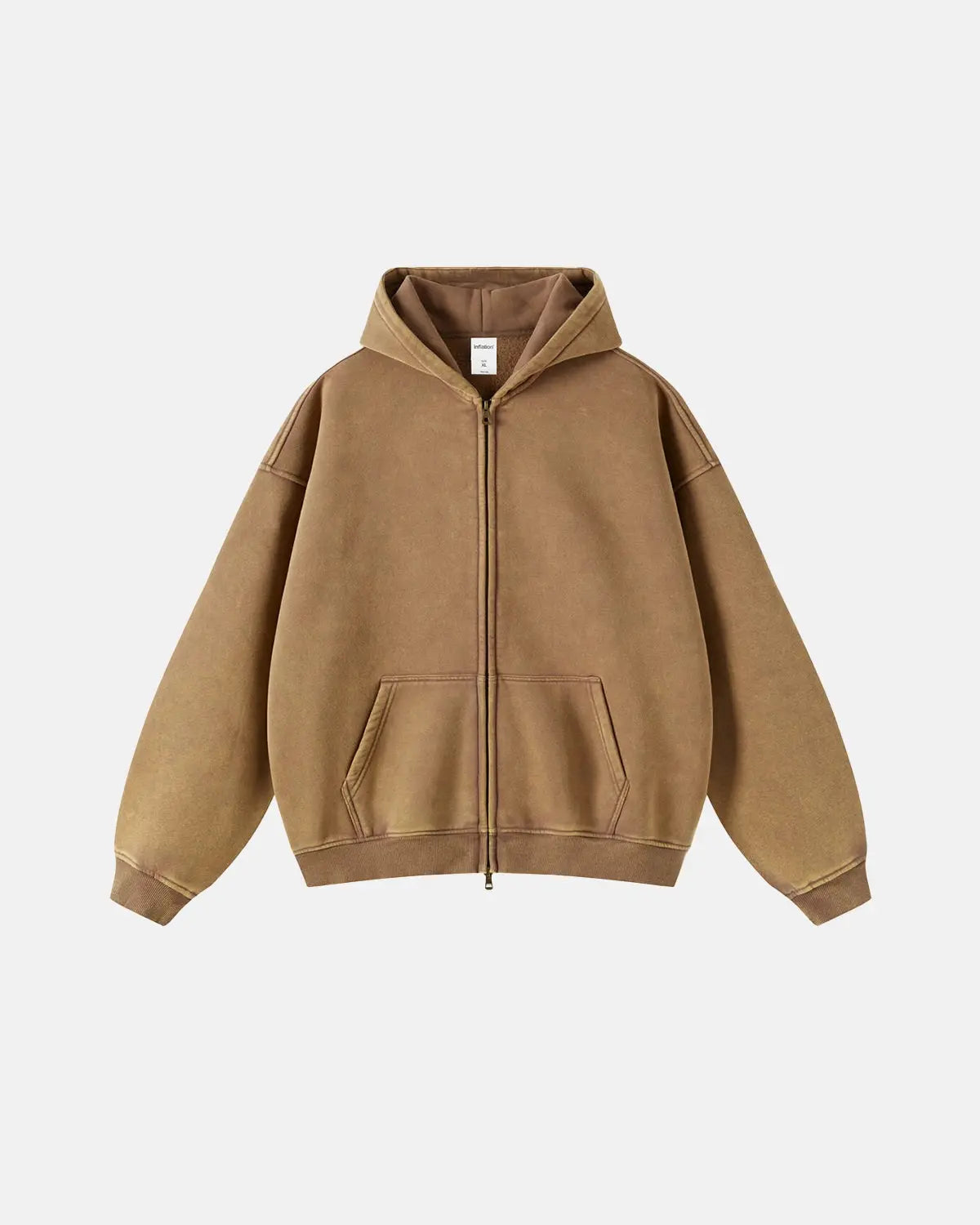 Men's Washed Zip-Up Hoodie, Distressed Finish, Kangaroo Pocket
