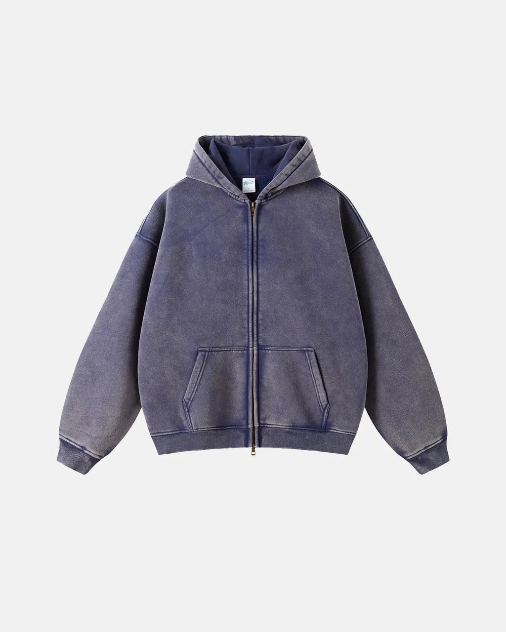 Men's Washed Zip-Up Hoodie, Distressed Finish, Kangaroo Pocket