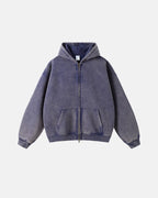 Men's Washed Zip-Up Hoodie, Distressed Finish, Kangaroo Pocket