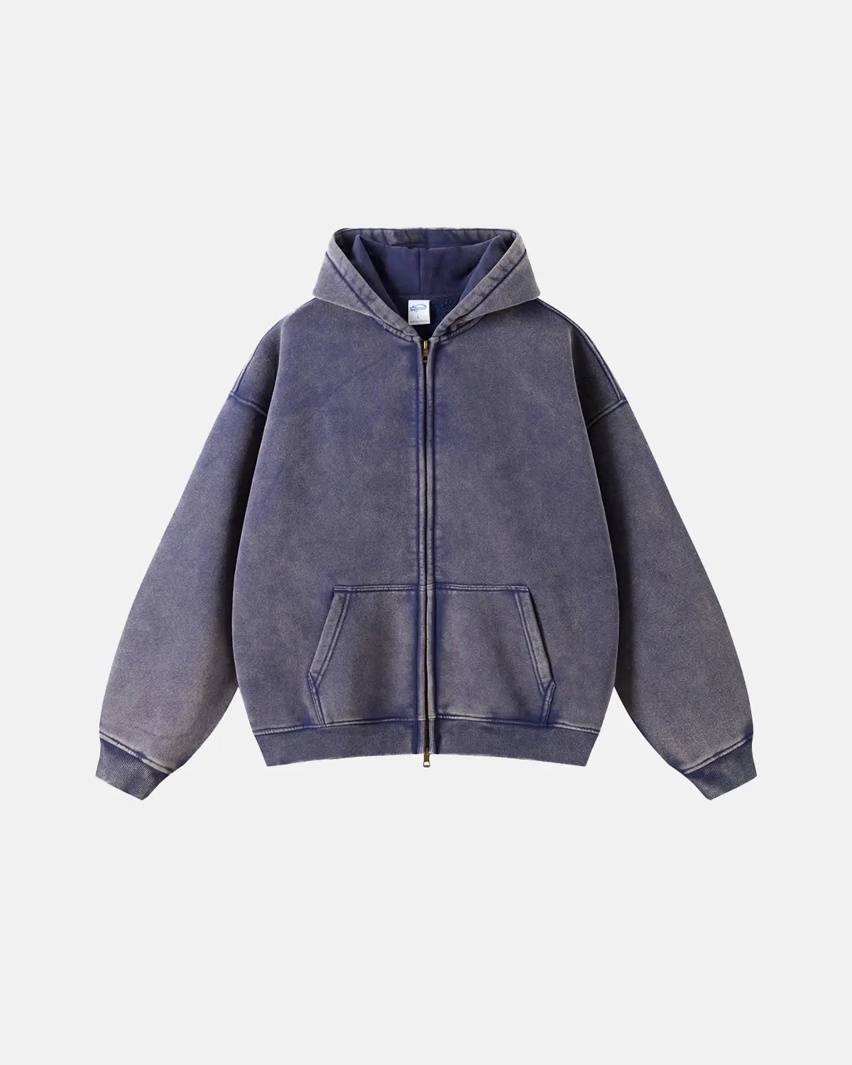 Men's Washed Zip-Up Hoodie, Distressed Finish, Kangaroo Pocket