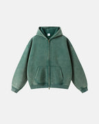 Men's Washed Zip-Up Hoodie, Distressed Finish, Kangaroo Pocket
