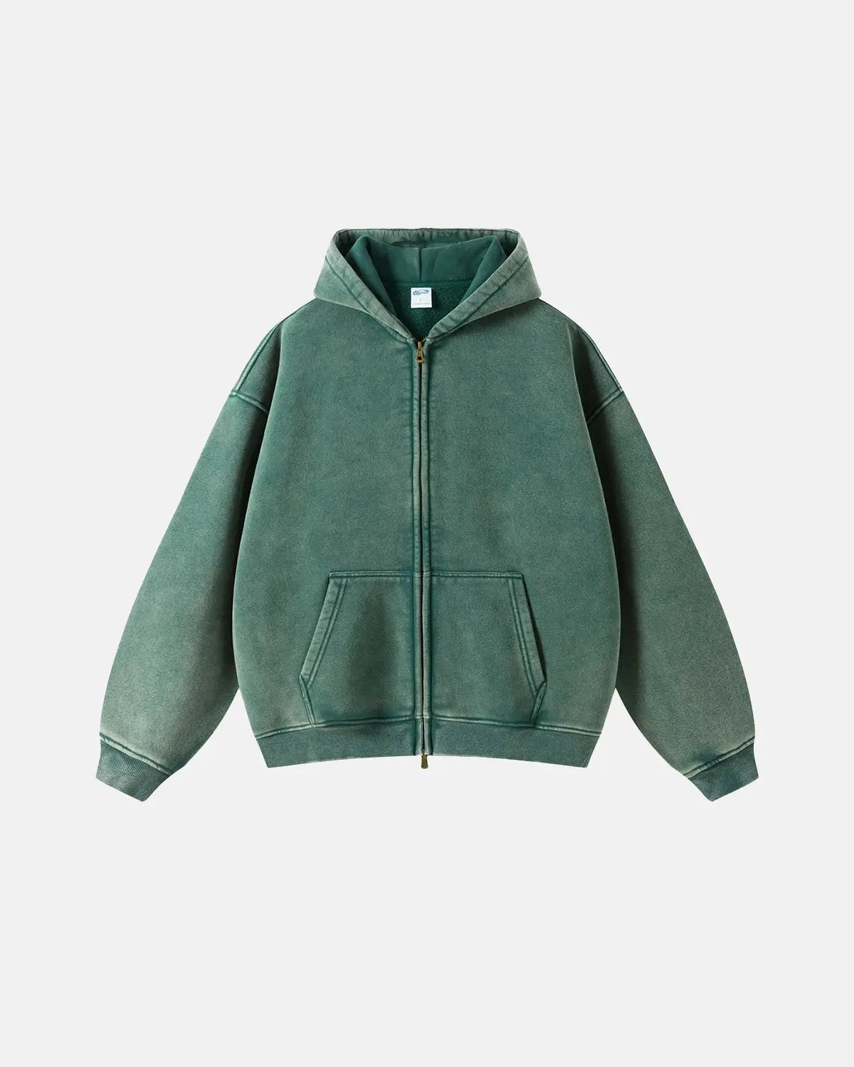 Men's Washed Zip-Up Hoodie, Distressed Finish, Kangaroo Pocket