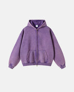 Men's Washed Zip-Up Hoodie, Distressed Finish, Kangaroo Pocket