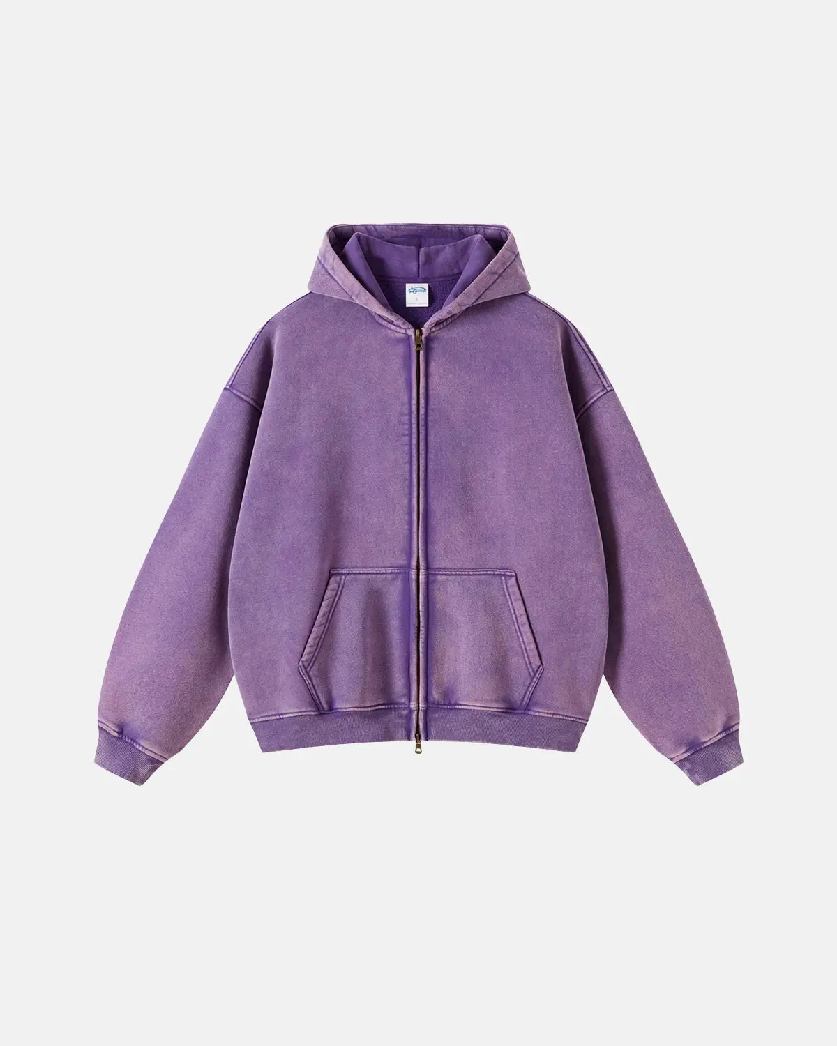 Men's Washed Zip-Up Hoodie, Distressed Finish, Kangaroo Pocket