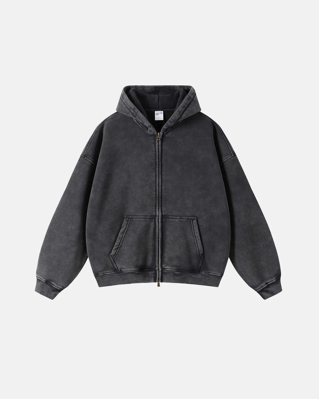 Men's Washed Zip-Up Hoodie, Distressed Finish, Kangaroo Pocket