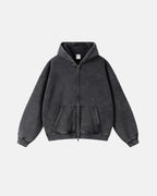 Men's Washed Zip-Up Hoodie, Distressed Finish, Kangaroo Pocket