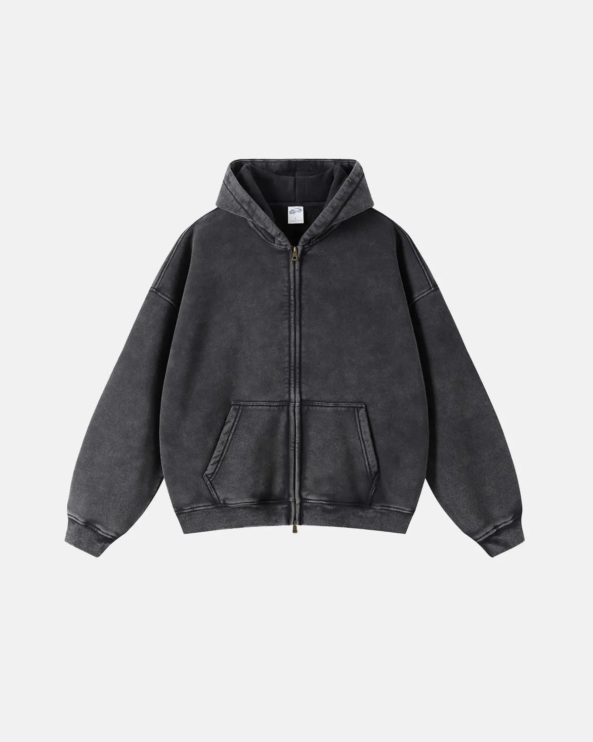 Men's Washed Zip-Up Hoodie, Distressed Finish, Kangaroo Pocket