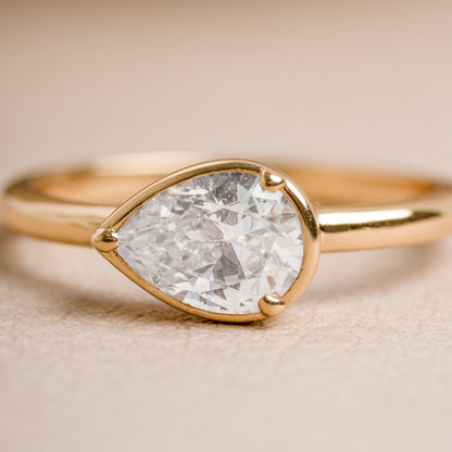 Modern Sideways Pear Bezel CZ Ring