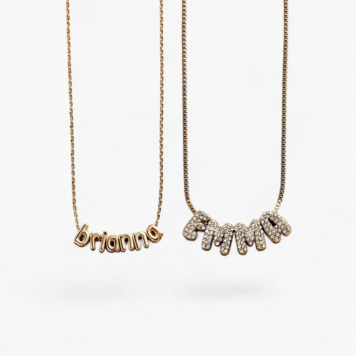 Gold Bubble Letter Name Necklace