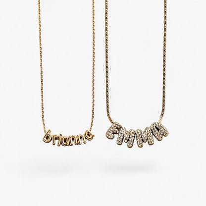 Gold Bubble Letter Name Necklace