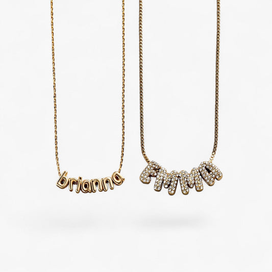 Gold Bubble Letter Name Necklace