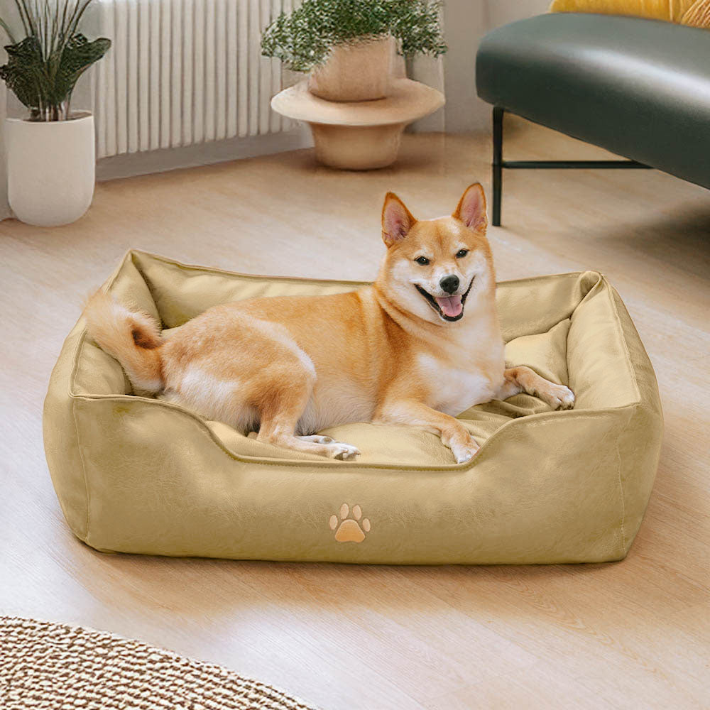 Faux Leather Dog Sofa Bed – Waterproof Wipe-Clean Bolster Bed - view 15