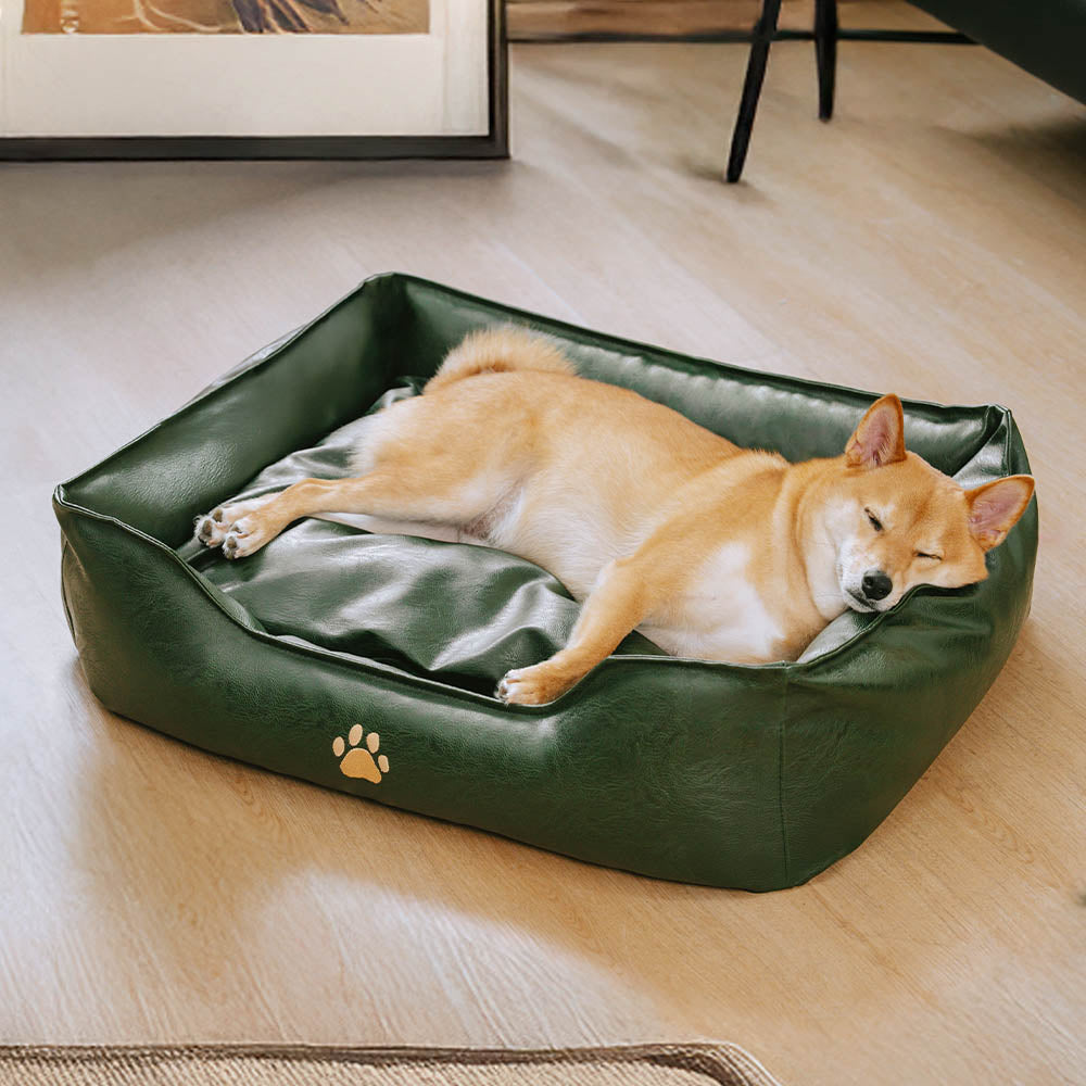 Faux Leather Dog Sofa Bed – Waterproof Wipe-Clean Bolster Bed - view 17