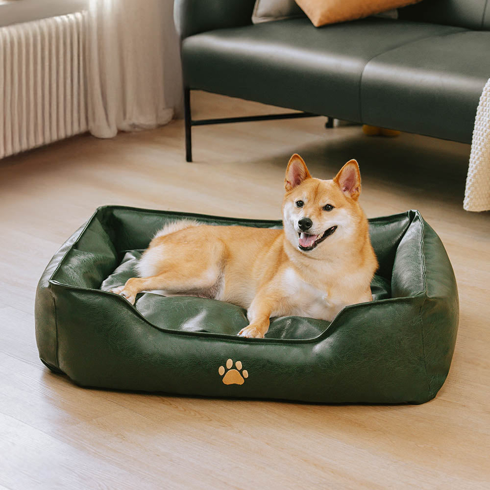 Faux Leather Dog Sofa Bed – Waterproof Wipe-Clean Bolster Bed - view 18