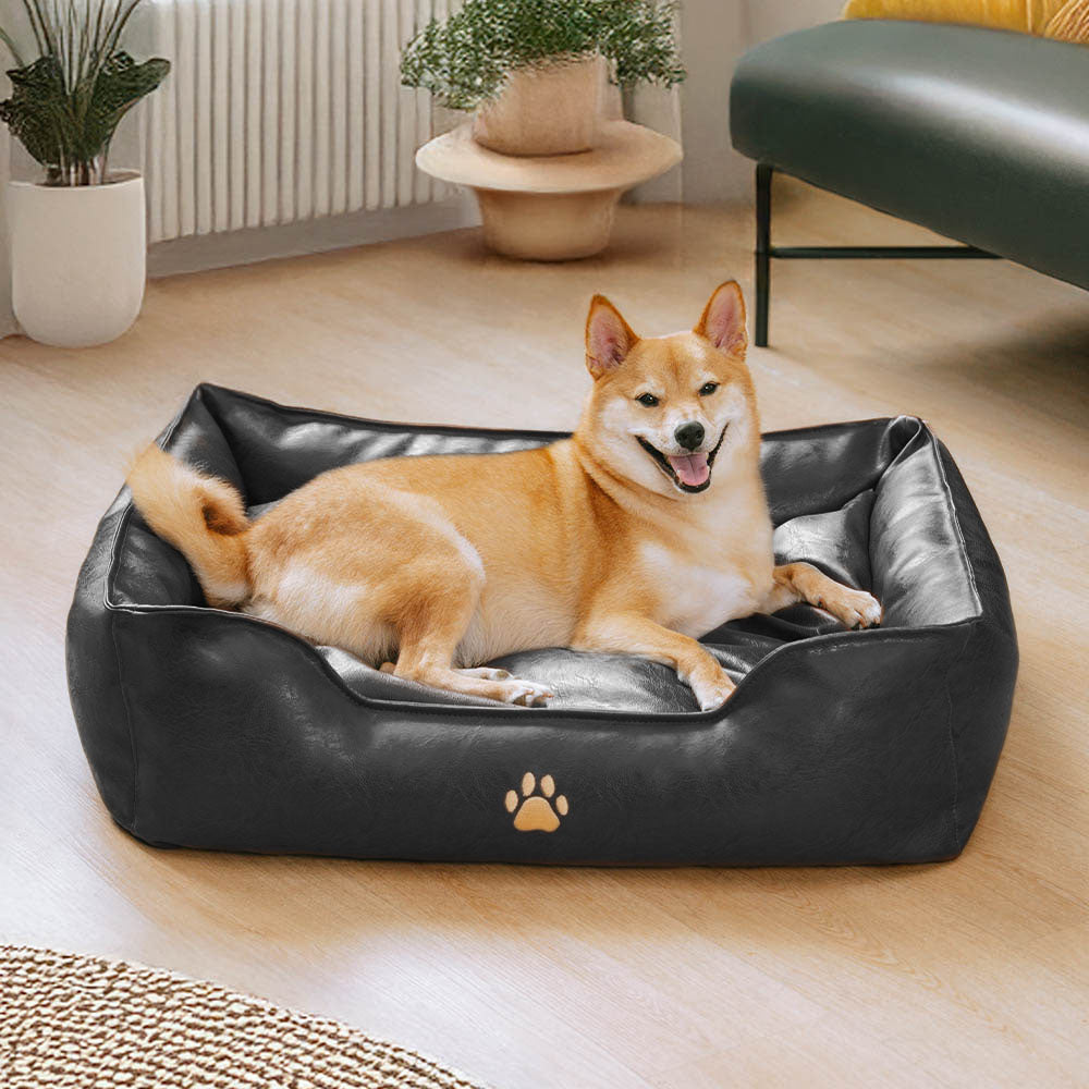 Faux Leather Dog Sofa Bed – Waterproof Wipe-Clean Bolster Bed - view 12