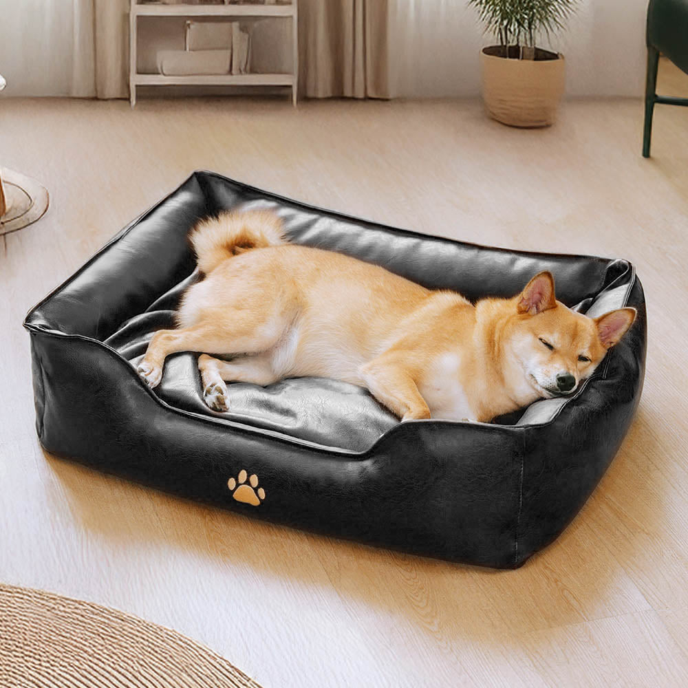 Faux Leather Dog Sofa Bed – Waterproof Wipe-Clean Bolster Bed - view 11