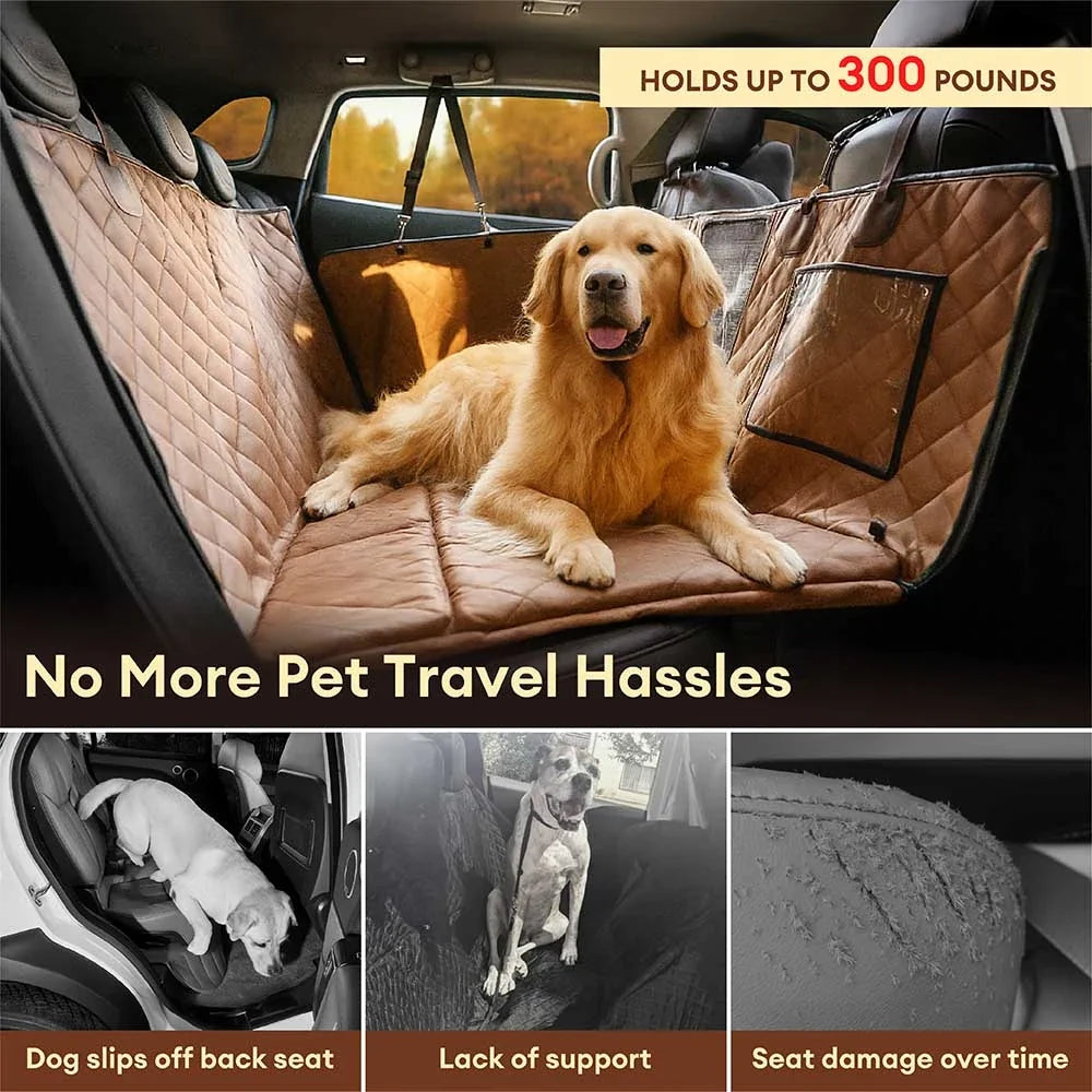 Faux Leather Dog Car Hammock – Waterproof Back Seat Cover with Mesh Window - view 3