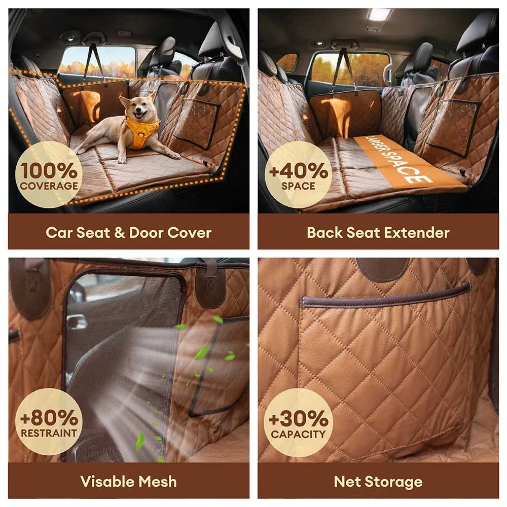 Faux Leather Dog Car Hammock – Waterproof Back Seat Cover with Mesh Window - view 2