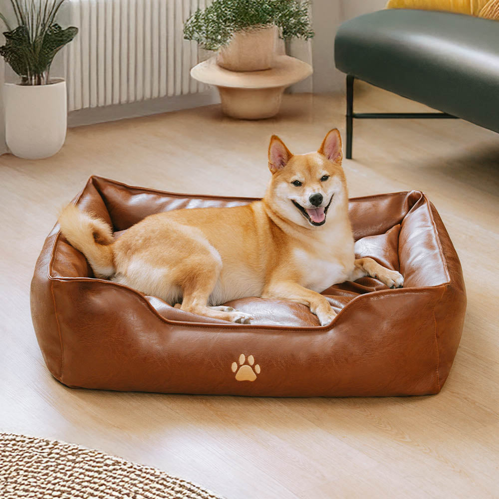 Faux Leather Dog Sofa Bed – Waterproof Wipe-Clean Bolster Bed - view 2