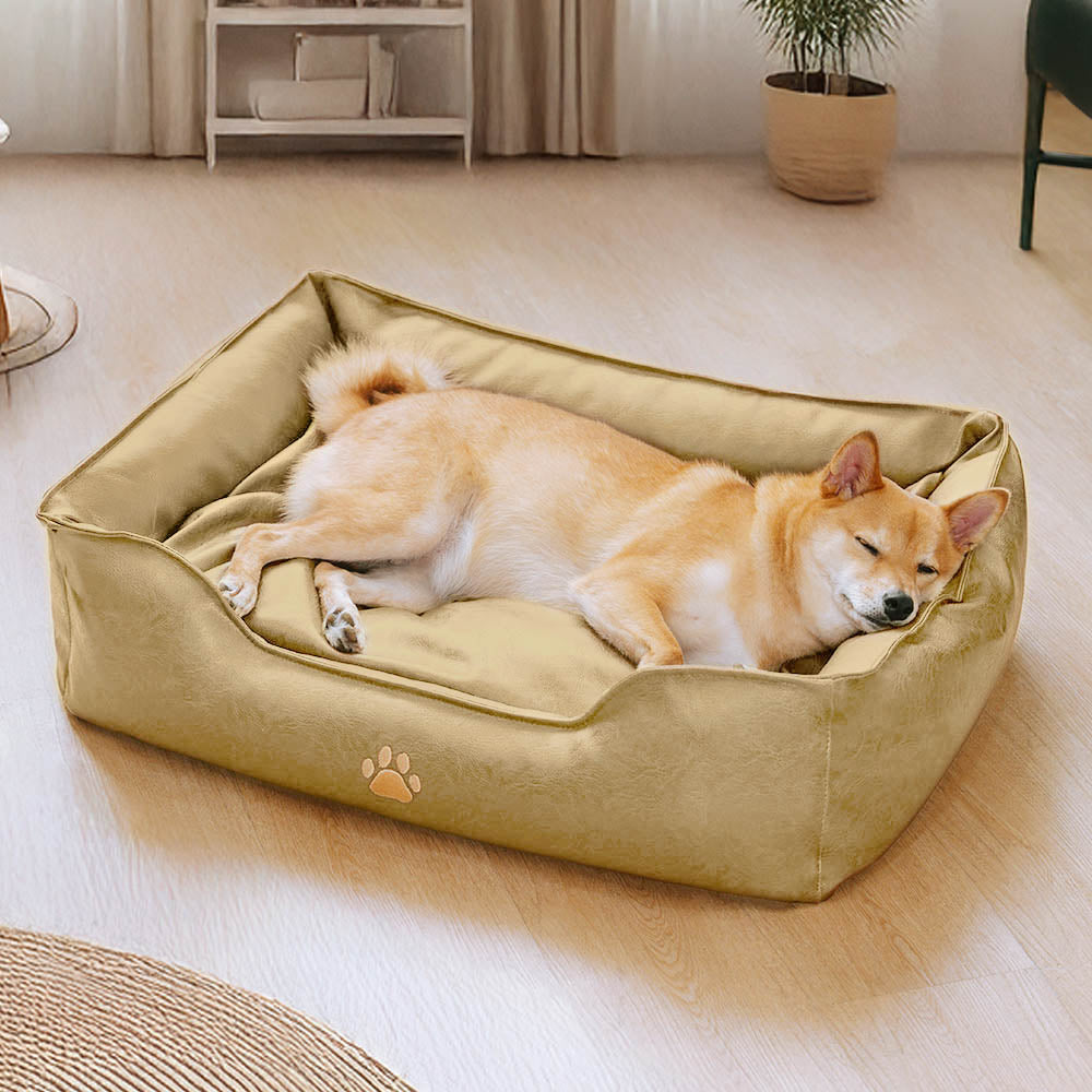 Faux Leather Dog Sofa Bed – Waterproof Wipe-Clean Bolster Bed - view 14
