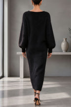 Women's Knit V-Neck Button-Front Midi Dress, Balloon Sleeves
