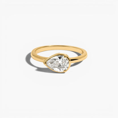 Modern Sideways Pear Bezel CZ Ring