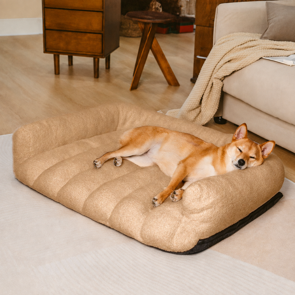 Orthopedic Dog Sofa Bed with Headrest – Teddy Fleece Bed for Large Breeds