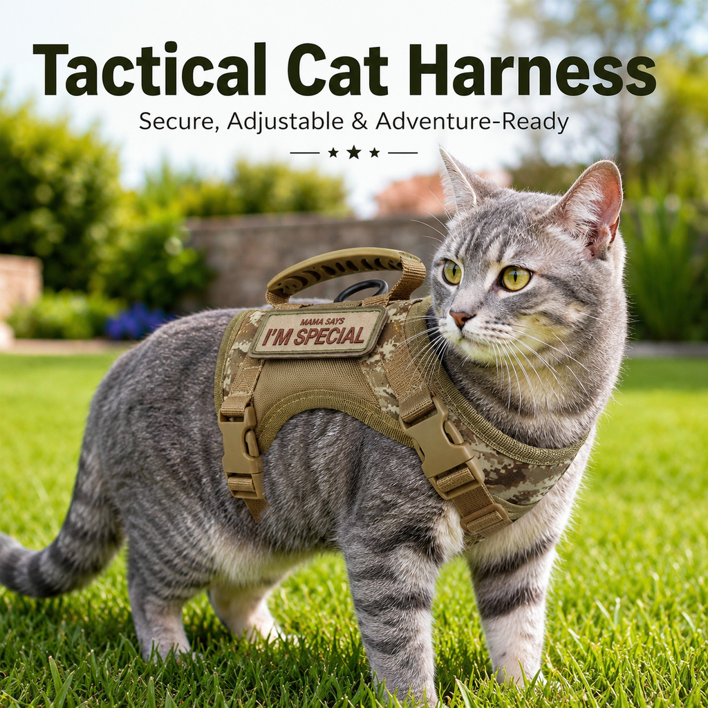 Tactical Cat Harness with Leash for Outdoor Walks, Adjustable Escape-Resistant Vest for Cats