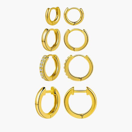 Gold Four Piece Mini Hoop Earrings Set