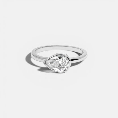 Modern Sideways Pear Bezel CZ Ring