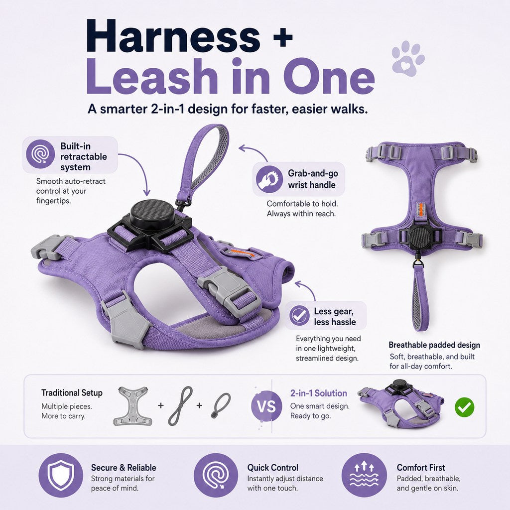 2-in-1 No Pull Dog Harness with Built-in Retractable Leash - Safe & Comfortable Control for Daily Walks & Outdoor Adventures