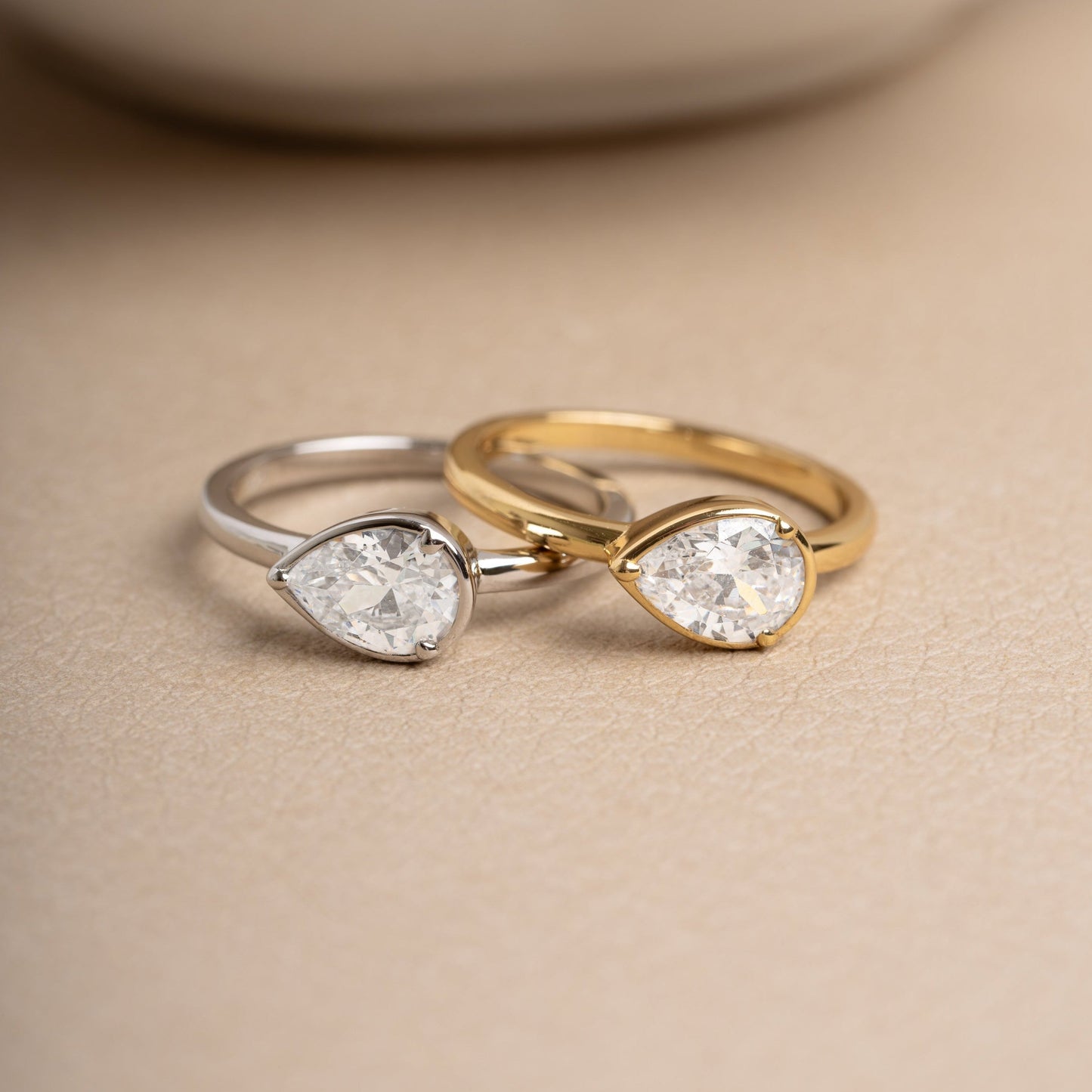 Modern Sideways Pear Bezel CZ Ring