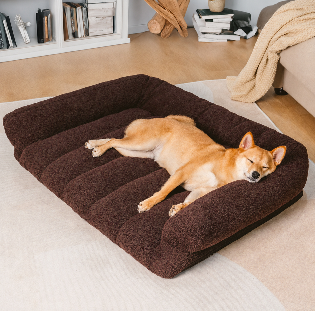 Orthopedic Dog Sofa Bed with Headrest – Teddy Fleece Bed for Large Breeds
