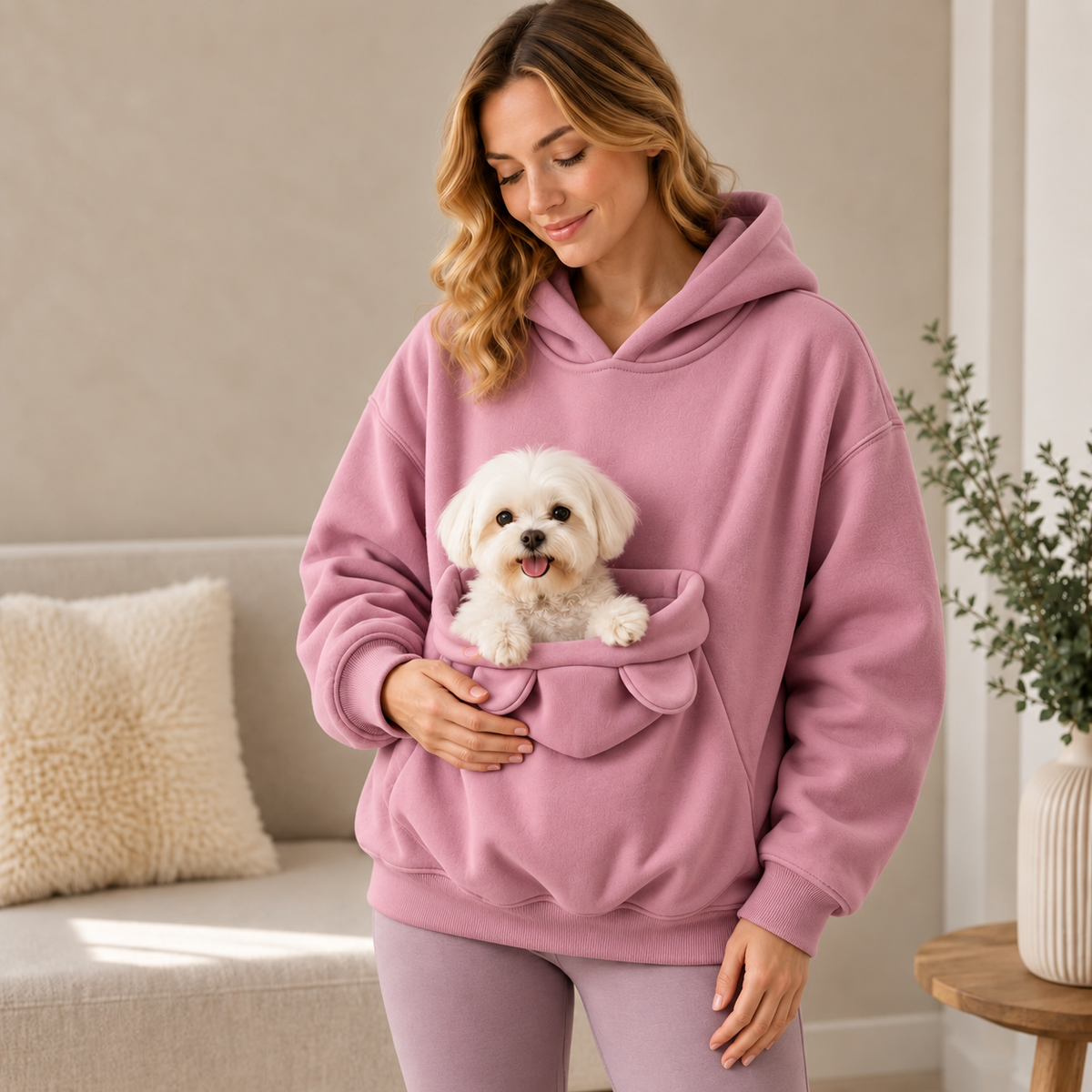 Pet Carrier Sherpa Hoodie for Small Dogs & Cats – Cozy Front Pouch Sweatshirt for Walks, Errands & Home Cuddles – Keeps Pets Warm & Close