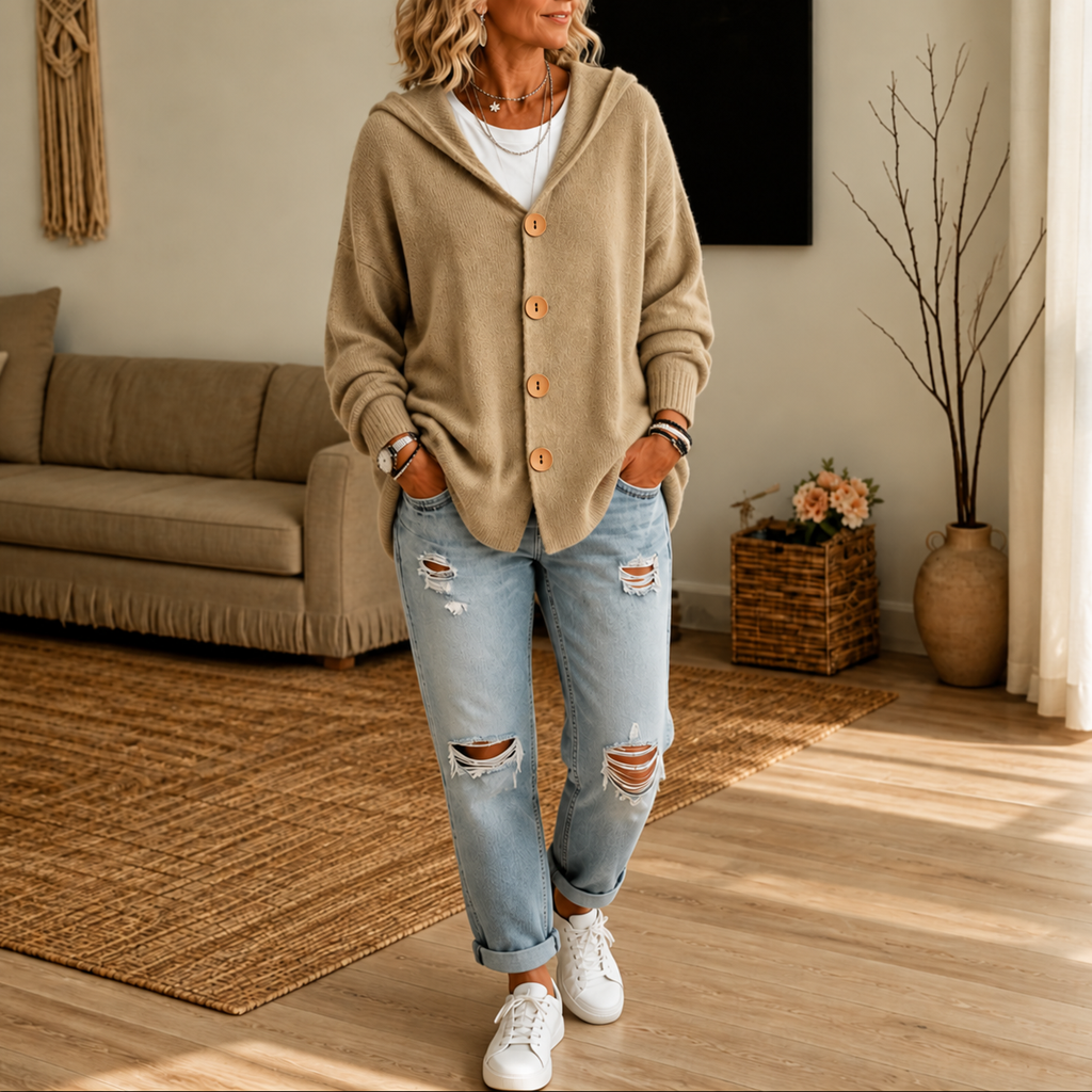 Wearbella – Hooded Waffle-Knit Button-Front Cardigan