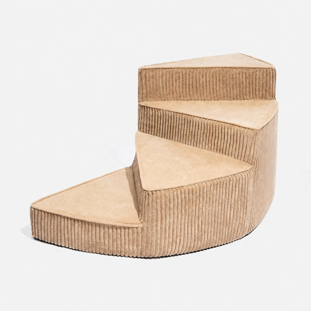 Spiral Dog Stairs for Bed – Corduroy Corner Steps That Hug the Furniture