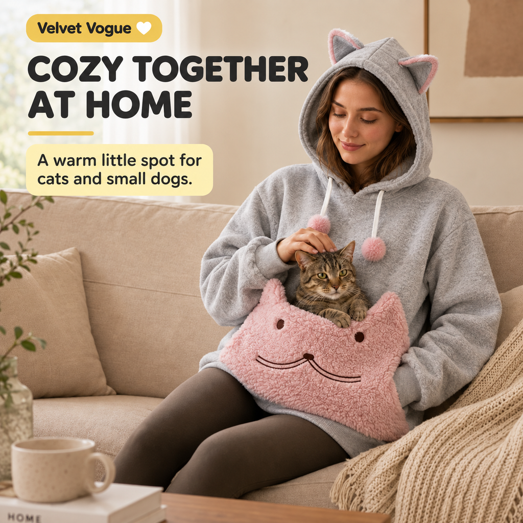 Pet Carrier Sherpa Hoodie for Small Dogs & Cats – Cozy Front Pouch Sweatshirt for Walks, Errands & Home Cuddles – Keeps Pets Warm & Close