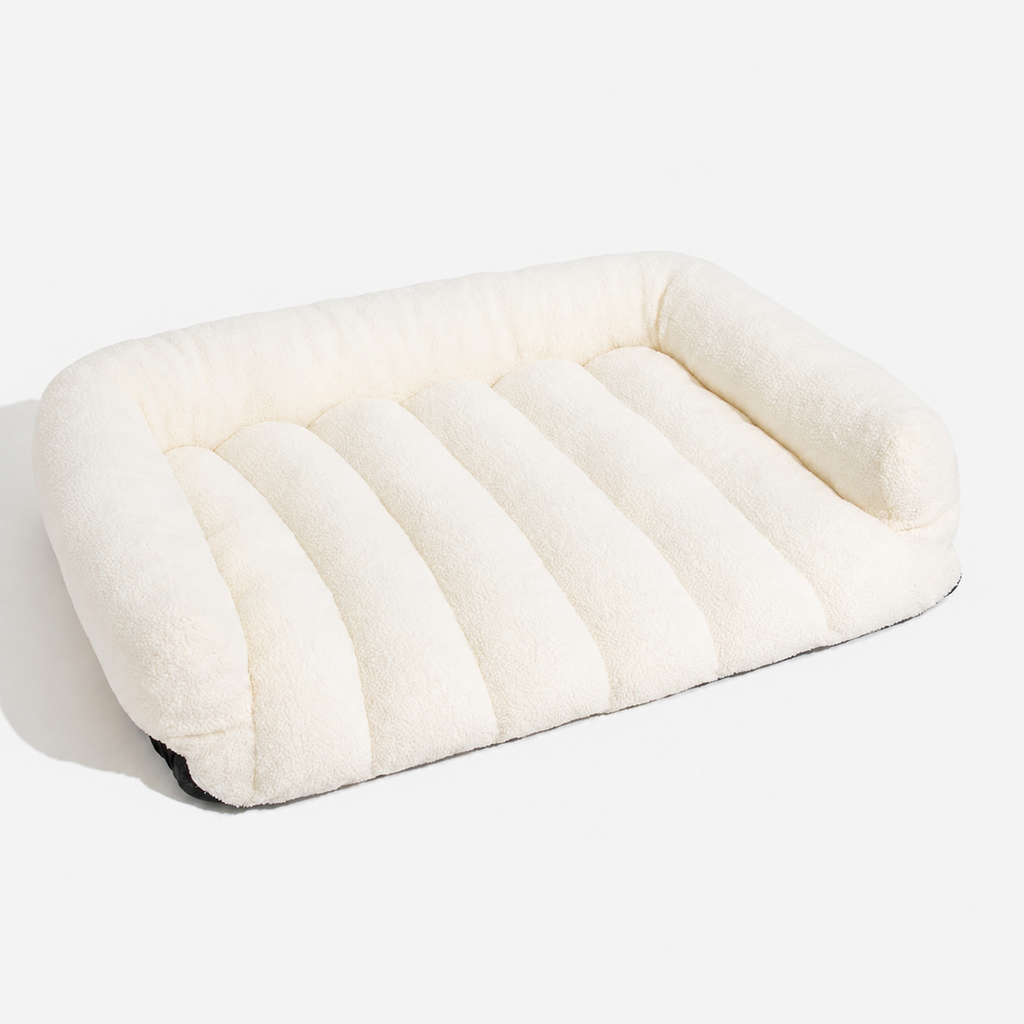 Orthopedic Dog Sofa Bed with Headrest – Teddy Fleece Bed for Large Breeds